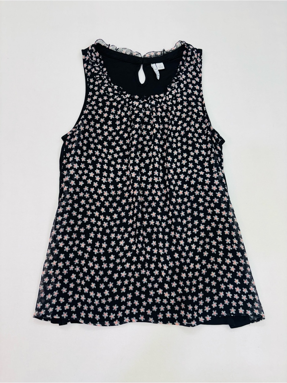 Elle Black Tank Top with Pink Floral Print